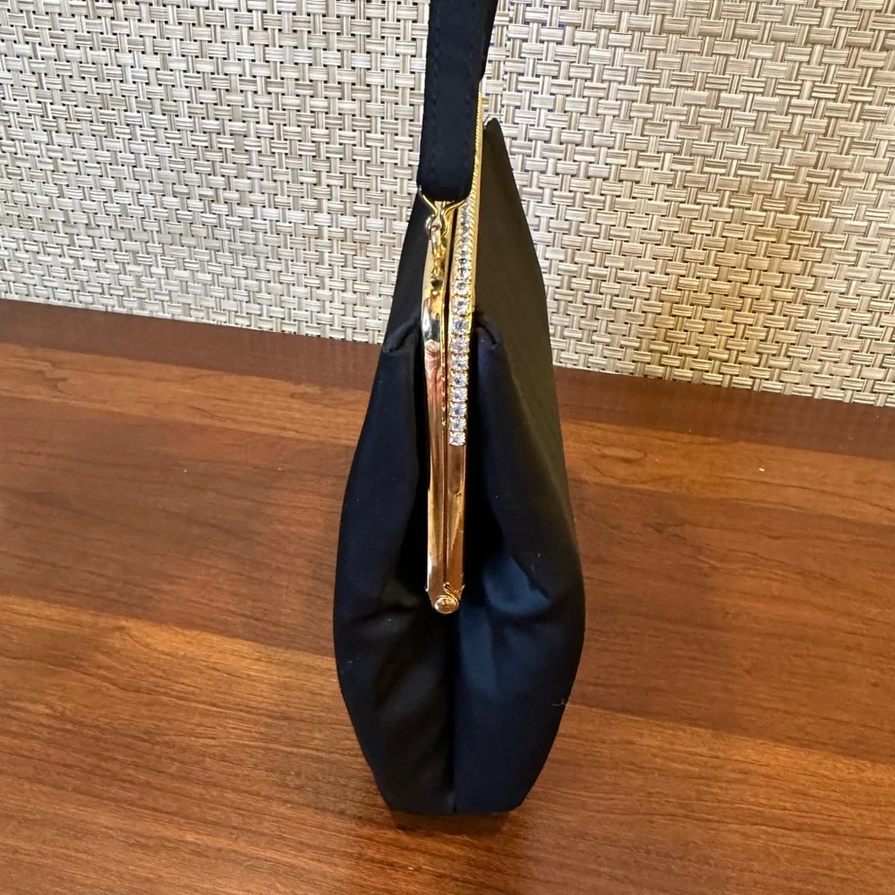 🌟HP🌟VTG 1950s-60s H&L (Harry Levine) Black Satin & Rhinestone Evening Bag Set - Picture 5 of 16
